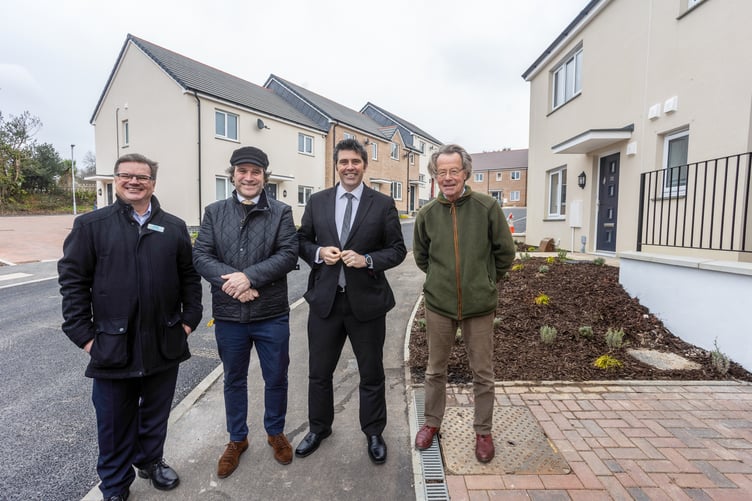 Mark Gardner Group Chief Executive, Olly Monk Cornwall Council cabinet portfolio holder for Housing, MP Scott Mann and Jonathan Adlington Chair of Ocean Housing Group Limited officially opened the new housing development at Respryn Road.