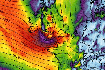 Winds of up to 50-65mph could take place across the South West