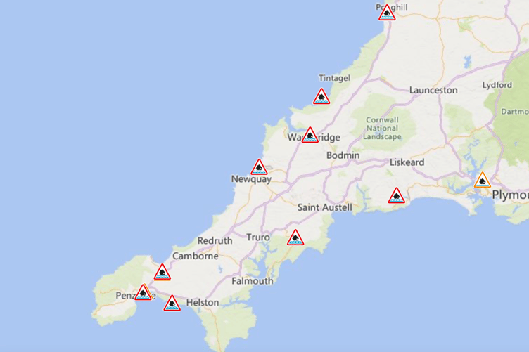 There are a number of flood warnings and alerts issued for areas in Cornwall