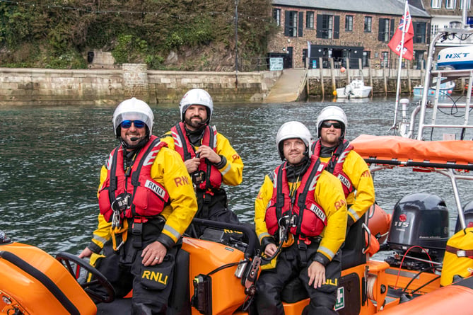 Looe RNLI volunteer crew David Jackman, Aaron Rix, Goron Jones and Jack Spree onboard the charity’s Atlantic 85 Sheila and Dennis Tongue II (Picture: RNLI / Ian Foster)