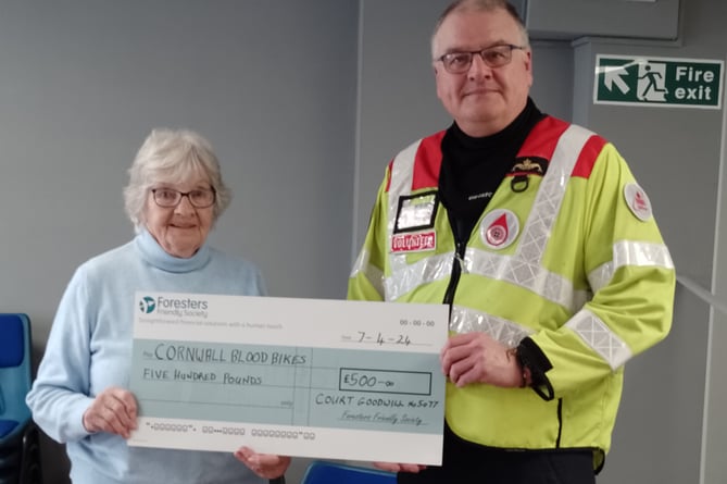 Dot Colwill, chief ranger/chairperson, and Mr Ian Butler, charity co-ordinator of Cornwall Blood Bikes