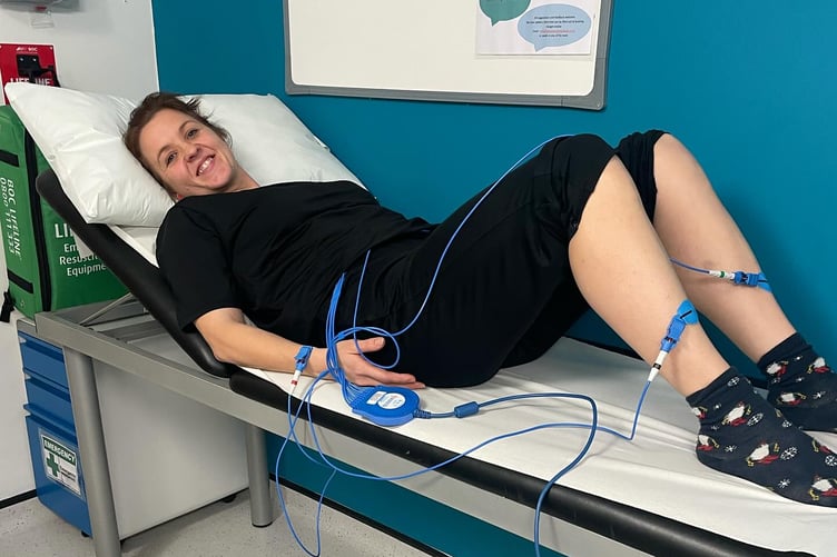 Sam getting checked over before her ice swimming competition