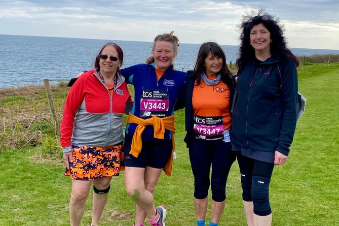 lynne Overd, Julie Gregory, Angela Harrison and Anita Piddington completed the 26.2 miles along South East Cornwalls coastline in 10 hours 