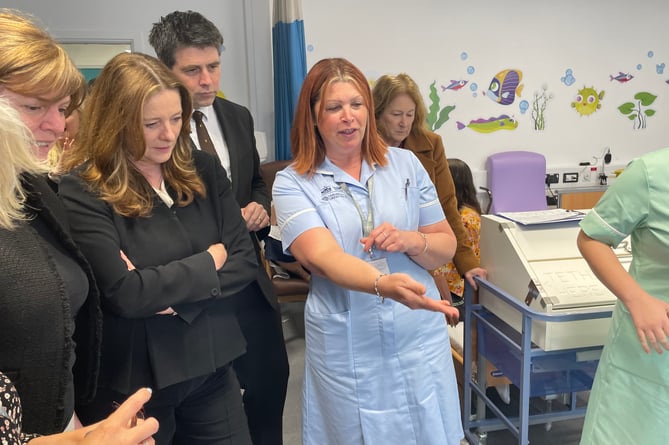 Scott Mann MP, Gillian Keegan MP, the secretary of state for Education and Linda Taylor, the Cornwall Council leader are shown around the NHS-spec ward at the college. (Aaron Greenaway)