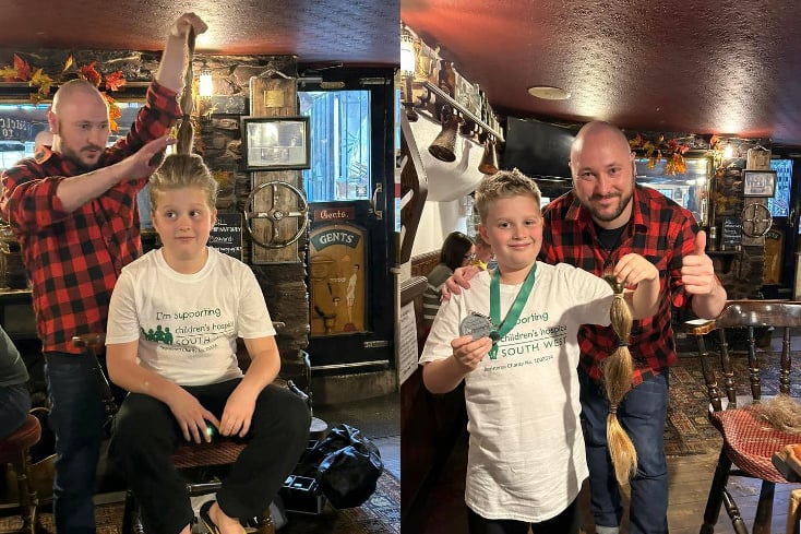 Eli had his long locks chopped off at the Ship Inn, Fowey.