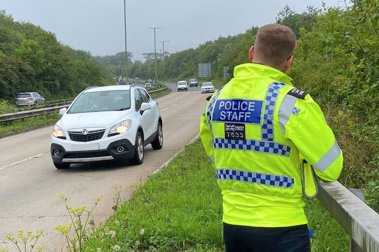A speed detection officer on the A30