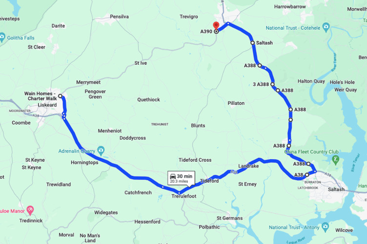 Road Closure Callington and Liskeard