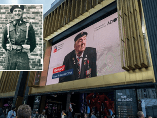 Veteran pictured on London billboards for 80th anniversary campaign