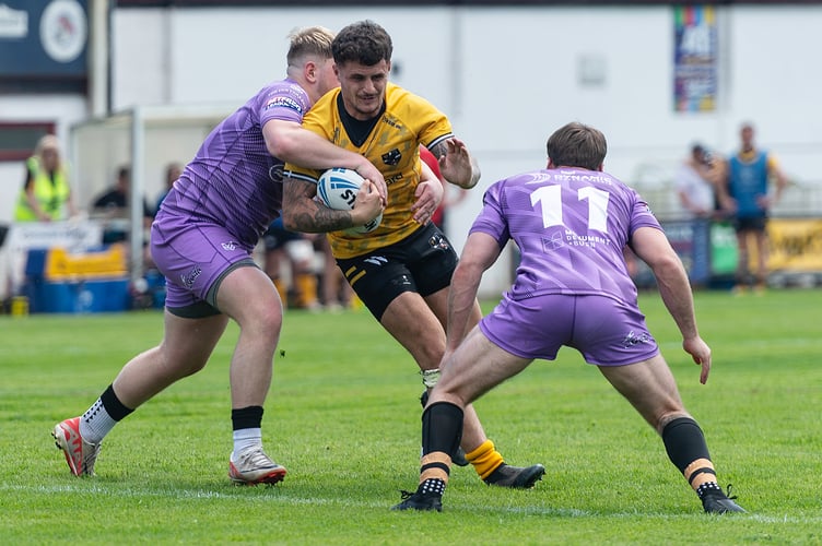 David Weetman, pictured on the ball, is in line for his 50th appearance in British rugby league tomorrow.