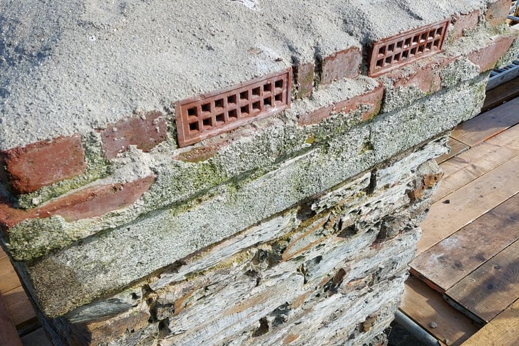 The chimney requiring the works at the Masonic Lodge in Liskeard