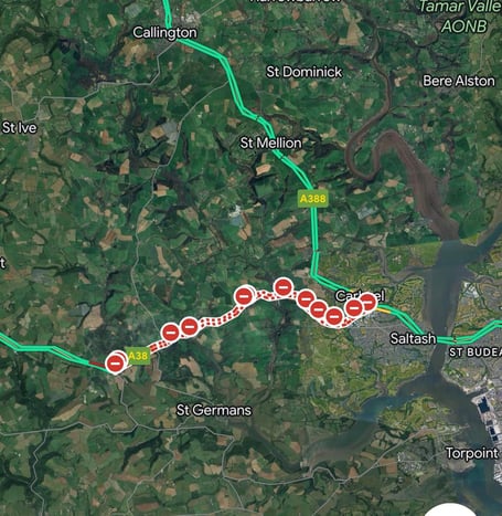 traffic mayhem on A38