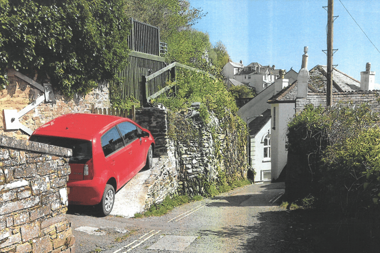 A photograph submitted by the applicants indicating the parking situation in Shutta, East Looe