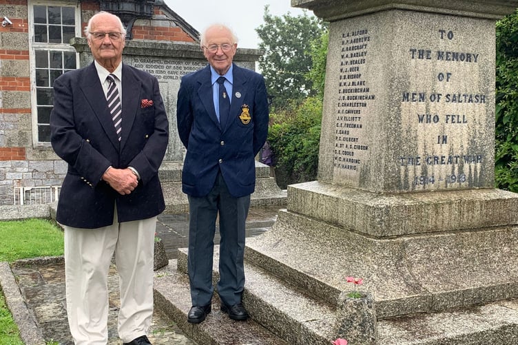 Barry Brooking and Peter Clements at the memorial site where new benches will remember missed names of Saltash's war dead.