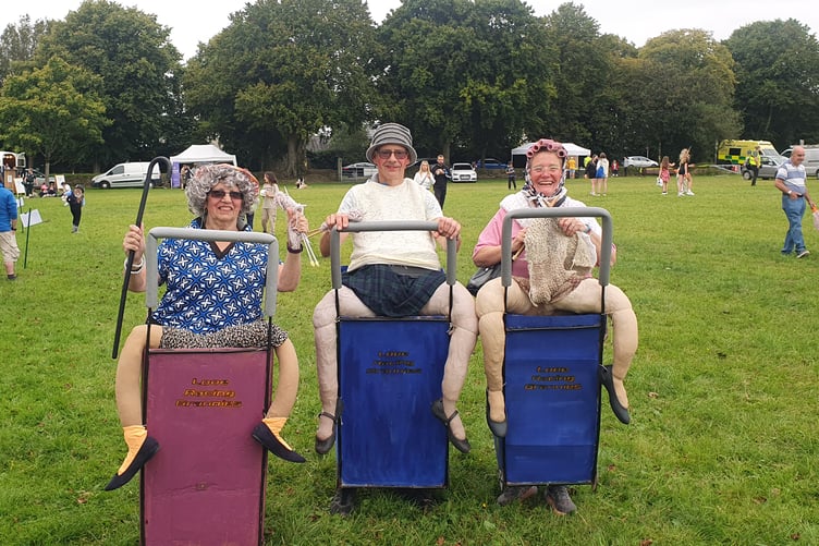 Looe Racing Grannies ready for the off in Bodmin carnival's procession.