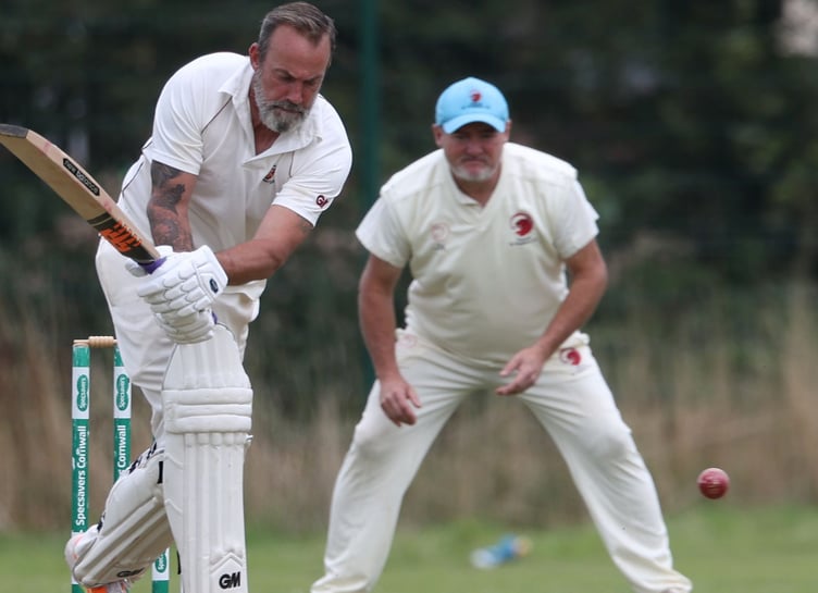 Liskeard batsman Chris Calfe faces a delivery against Saltash St Stephens at Lux Park on Saturday as Alex Johnson watches on from first slip. Picture: Glen Rogers