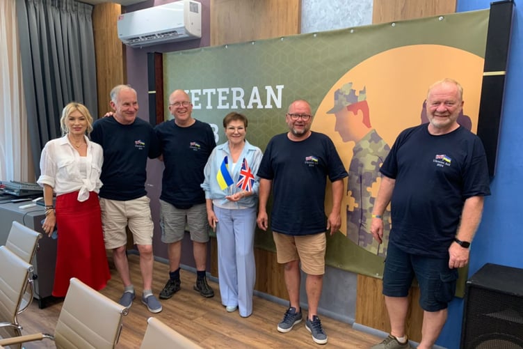 Tatyana, Mark Kendall, Andy French, the Mayor, Tim Johnson, Kim Campbell at the municipal offices in Dobroslav.