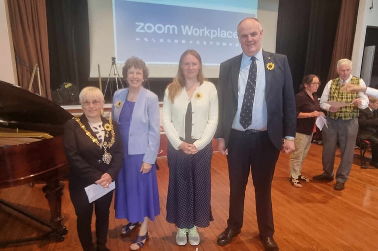 MAYOR of Liskeard Christina Whitty, event organiser Rachel Brooks, MP Anna Gelderd and town councillor Simon Cassidy at the Taste of Ukraine event
