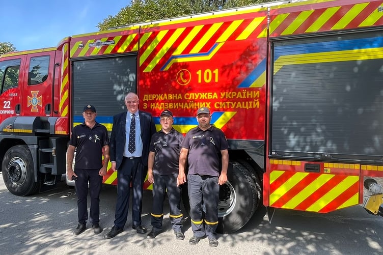 MEMBERS of Kopychyntsi's fire crew welcomed Liskeard councillor Simon Cassidy