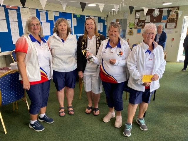 Looe's Whyte Rickard team who were runners-up to Bugle. From left: Pat Brunskill, Janet Rowley, Helen Pollard (Junior Vice President), Carole Dudley and Val Reilly. Picture: Looe Bowling Club