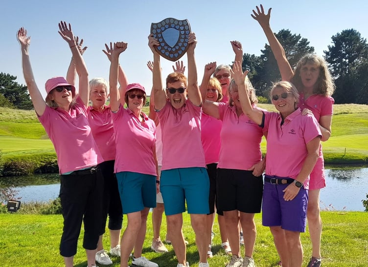 St Mellion celebrate their Division One success in the Cornwall Ladies County Golf Association. Pictured from left are: Helen Wormald, Sue Wenmoth, Karen Cook, Sam Peach (captain), Mary Brinsley, Katy Milne, Hilda McKinley, Louisa McCartney and Karen Ford. Picture: St Mellion Golf Club
