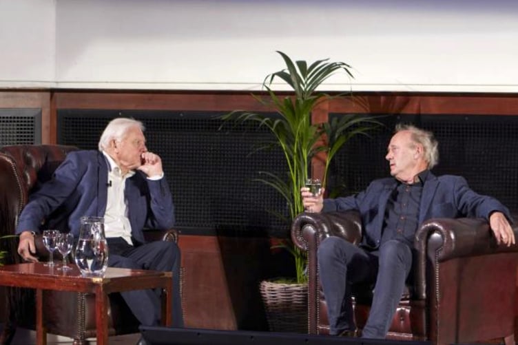 Sir Tim Smit with Sir David Attenborough at the Royal Geographical Society in London.
