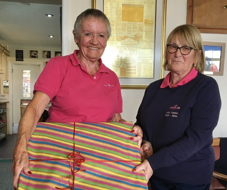 Sheila Tilbrook (left) with retiring lady captain, Jane Patchett. Picture: Looe Ladies Golf Club