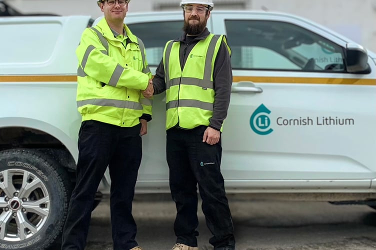 Cornish Lithium's Jamie Goodship welcomes Joshua Sheldrake (right) the company's 100th employee. (Picture: Cornish Lithium)