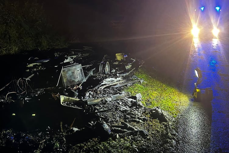 The aftermath of the caravan fire attended to by Lostwithiel Fire Station (Picture: Lostwithiel Community Fire Station)