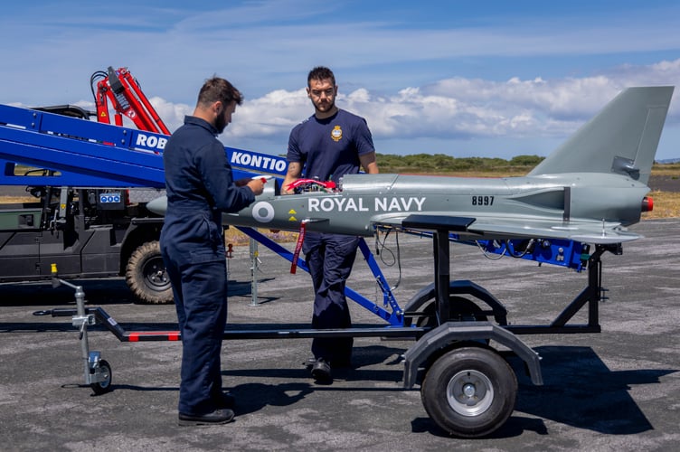 700X NAS prepare a Banshee drone for flight at Predannack Airfield in Cornwall during the summer of 2024