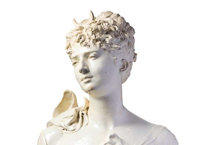A SIGNED Louis Carrier faience bust of Diana, one of the lots at auction from the Bulmer collection