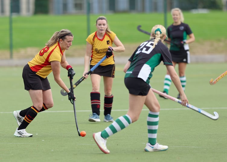 Caradon's Helen Manley, who plays for the second team drives forward during their Division Two South clash with Falmouth at Lux Park on Saturday. Picture: Glen Rogers