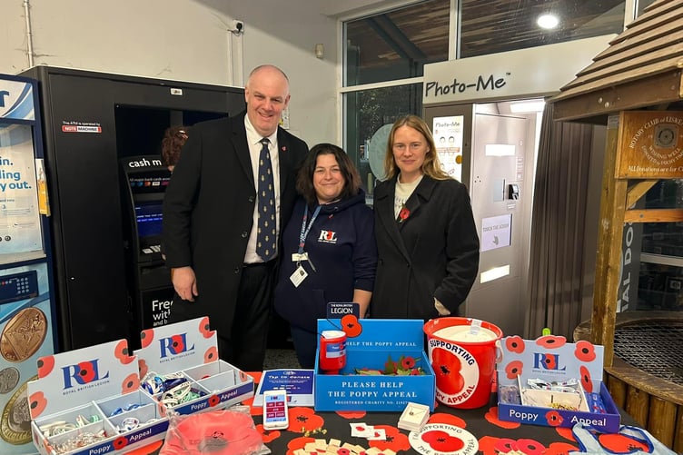 POPPY Appeal organiser Sara Treeby (centre) with town councillor Simon Cassidy and MP Anna Gelderd in Liskeard
