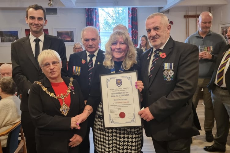 LISKEARD'S Royal Naval Association receiving the Freedom of the Town award