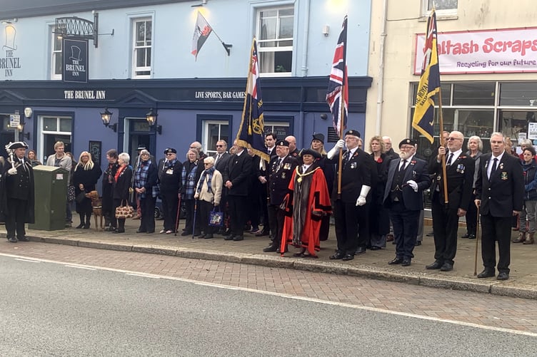 A two-minute silence was held on Saltash Fore Street on Armistice Day at 11am followed by the last post. (Picture: Sarah Martin)