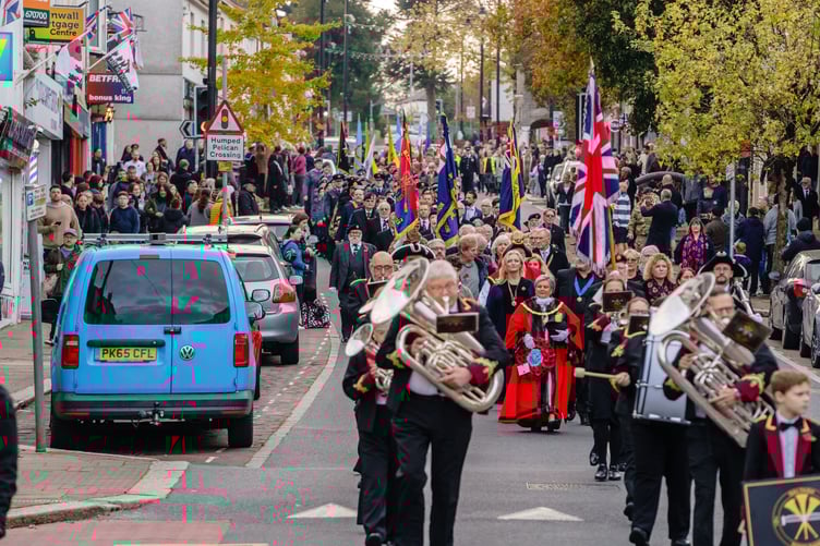 The Remembrance day service was followed by a parade down Saltash Fore Street to the main war memorial at St Nicholas and St Faith Church. (Picture: STC/Mike Pitches)