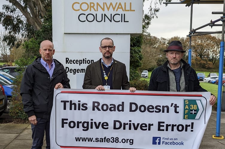 Cllr Colin Martin with member of Safe38 campaign group looking for improvements to the section of the A38 in SE Cornwall. (Picture: Safe38)