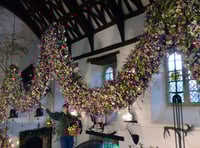 Last dried flower added to Christmas flower garland at Cotehele