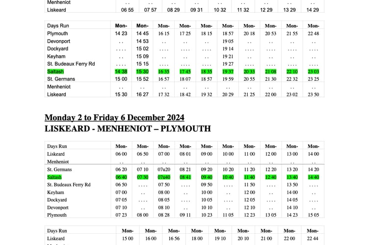 A timetable for the replacement buses (Plymouth - Liskeard) for the week December 2 to 6 has been released by GWR. Passengers are asked to check their journey planner on the day. (Picture: GWR)