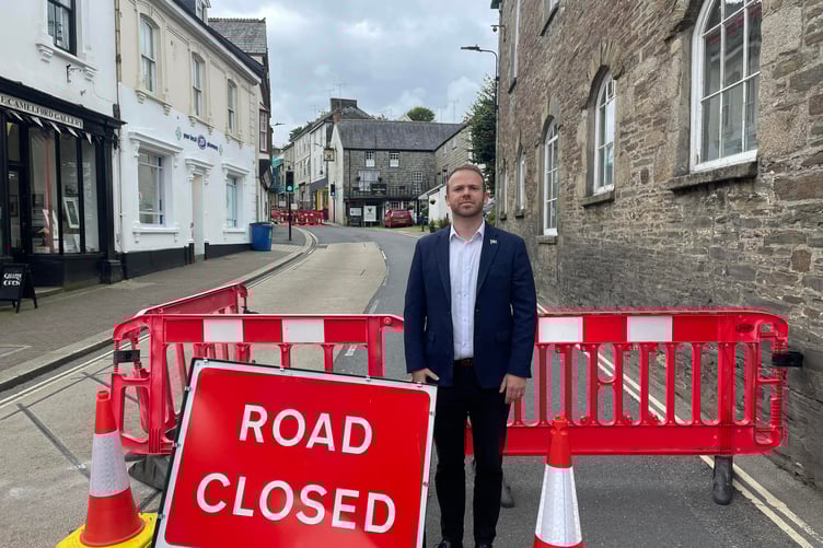 Ben Maguire MP on the A39 at Camelford during the period where it was closed due to a collapsing building. (Picture: Ben Maguire MP)