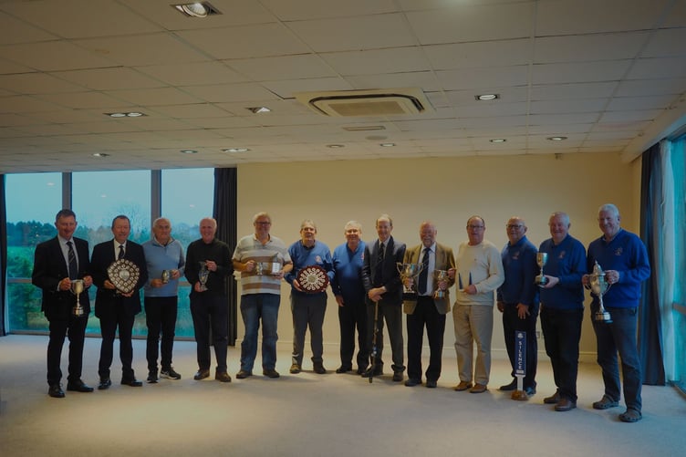 The 2024 season presentation winners. From left: Mike Page, Brian Pound, Pete Mehigan, Tony Prout, James Simpson, Alex Naismith, captain Rob Parsonage, Keith Abbott, Ian Edwards, Mike Tamblin, Jim McDonald, Alec Brannan and Pete Campion. Picture: St Mellion Golf Club