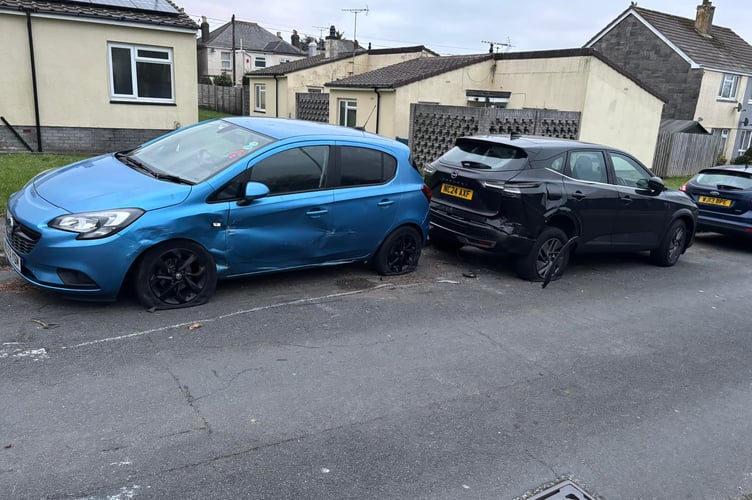 Four cars parked at Grenfell Gardens in Saltash were hit in the early hours of Thursday morning (December 12) causing substantial damage. (Picture: Sophia Cooke)