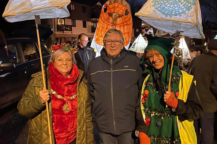 Saltash Mayor Julia Peggs with her consort and lead organiser of the Saltash Christmas Festival Hilary Frank with some of the lanterns created by local schoolchildren. (Picture: Rachel Bullock)