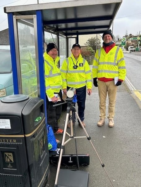 Volunteers of the Liskeard Community Speedwatch team on patrol in Callington Road