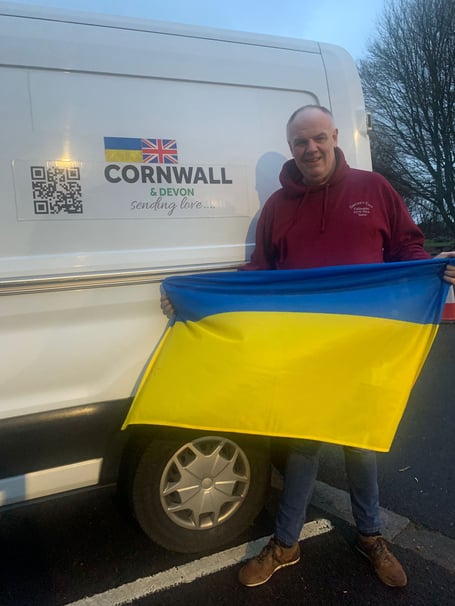 Councillor Simon Cassidy celebrating the year anniversary of the twinning between Liskeard and Kopychyntsi in Ukraine 