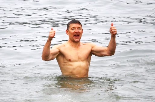 TV presenter braves the cold for Christmas Day dip in Cornish seas