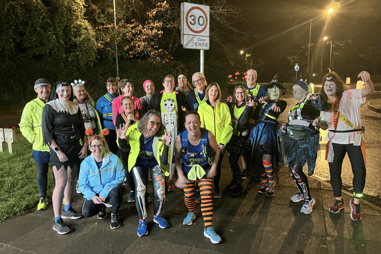 The Liskeard runners like to have fun and bring laughter to others as they keep fit - they're pictured here on a Halloween run in town