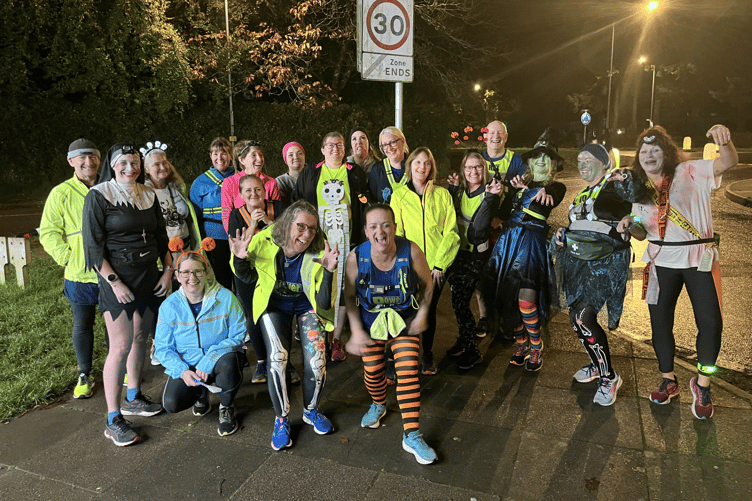 The Liskeard runners like to have fun and bring laughter to others as they keep fit - they're pictured here on a Halloween run in town
