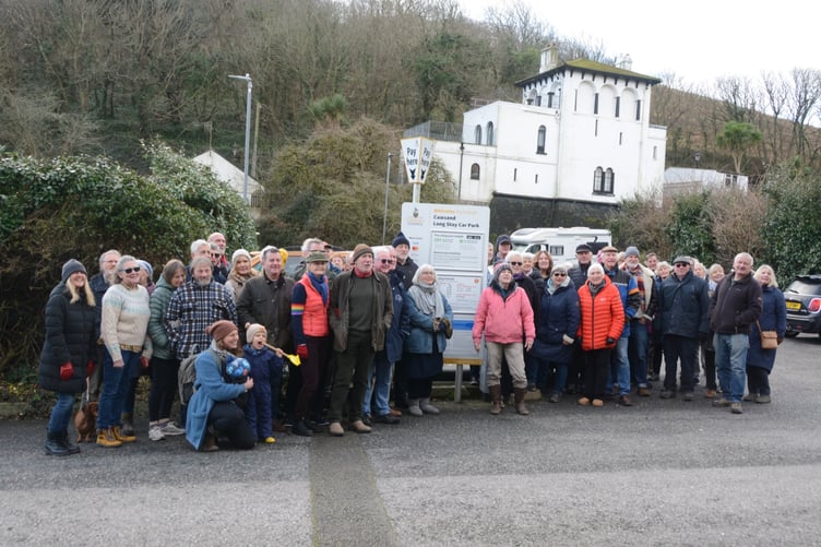 LOCAL protestors at the car park in Cawsand