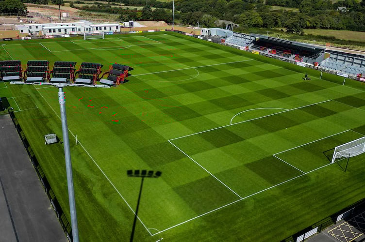  General view of the Truro Sports Hub pitch ahead of the Emirates FA Cup 2nd round qualifying tie match between Truro City and Brackley Town at Truro Sports Hub on 14 September 2024  Photo: Phil Mingo/PPAUK