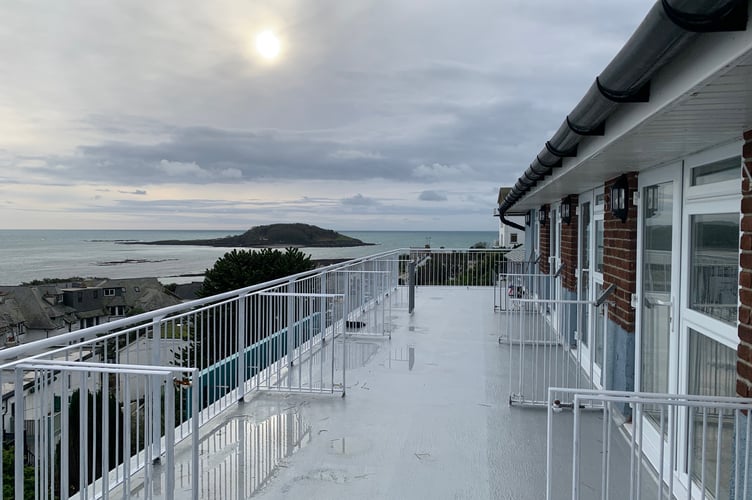 The communal balcony area has been refurbished and offers outstanding views across the bay to Looe Island. (Picture: Sarah Martin)